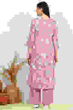 Purple Cotton Screen Print Unstitched Suit Set image number 5