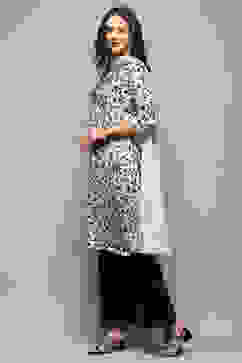 Beige and Black Printed Straight Suit Set image number 4