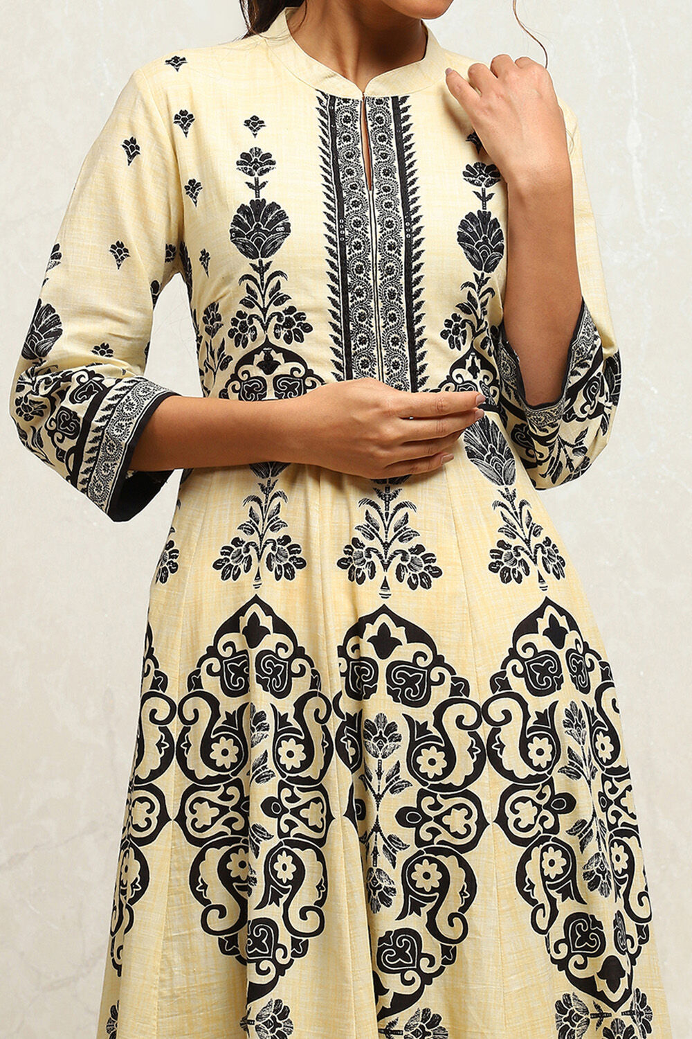 Ecru and Rust Cotton Printed Anarkali Kurta Set image number 1