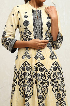 Ecru Cotton Printed Anarkali Kurta Set image number 1