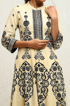 Ecru Cotton Printed Anarkali Kurta Set image number 1