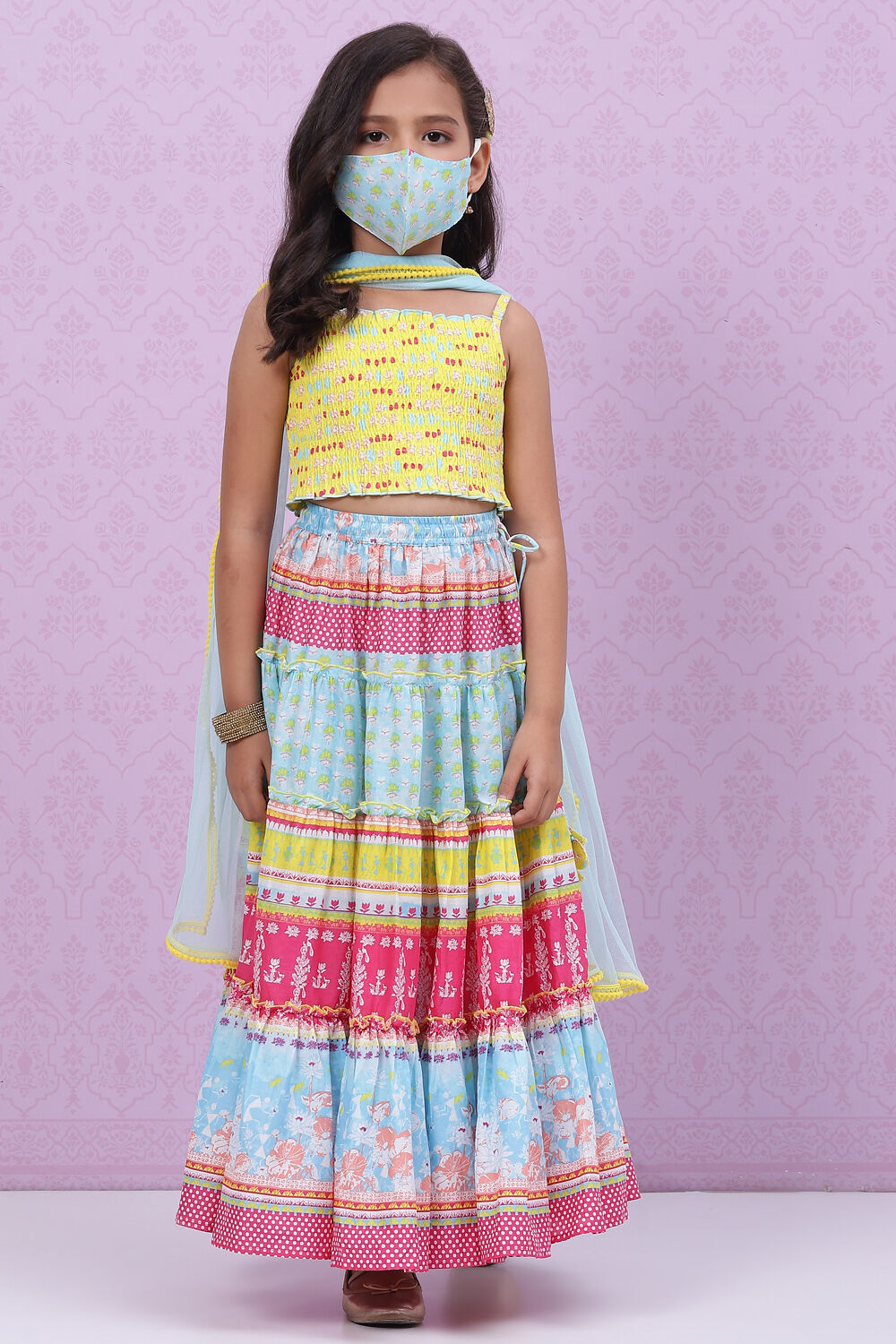 Yellow Cotton Lehenga Set image number 6