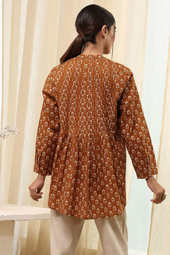 Mustard Brown Cotton Printed Shirt image number 3