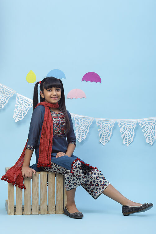 Blue Art Silk Girls Straight  Kurta Palazzo Suit Set image number 5