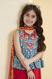 Turquoise & Red Printed Cotton Garara Set image number 1
