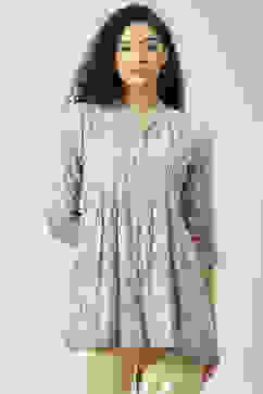 Ash Grey LIVA Flared Printed Short Kurti image number 0