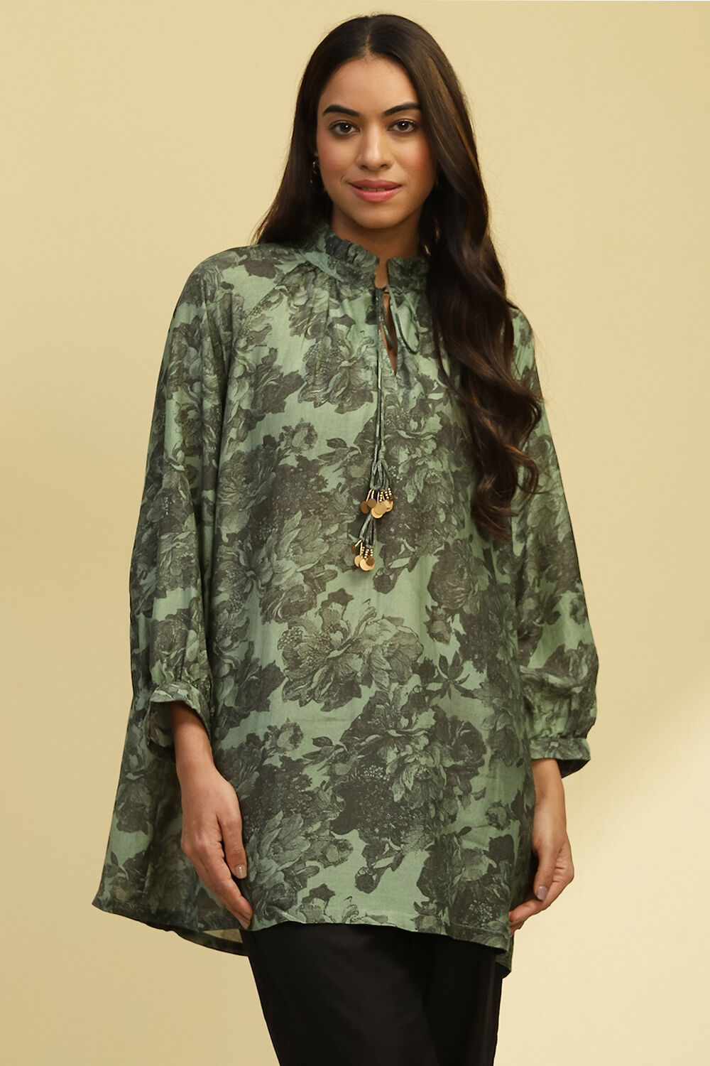 Green Viscose Blend Floral Printed Straight Kurti image number 5