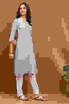 Lilac Cotton Blend Solid Regular Fit Straight Kurta image number 4