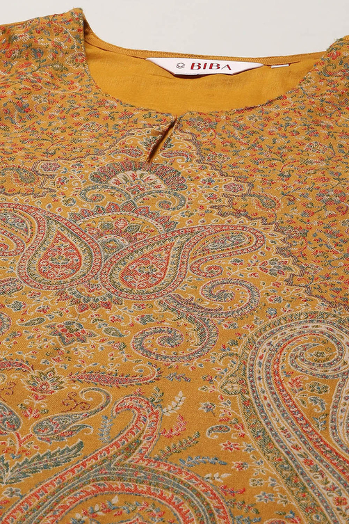 Yellow Cotton Blend Straight Yarndyed 2 Piece Set image number 1