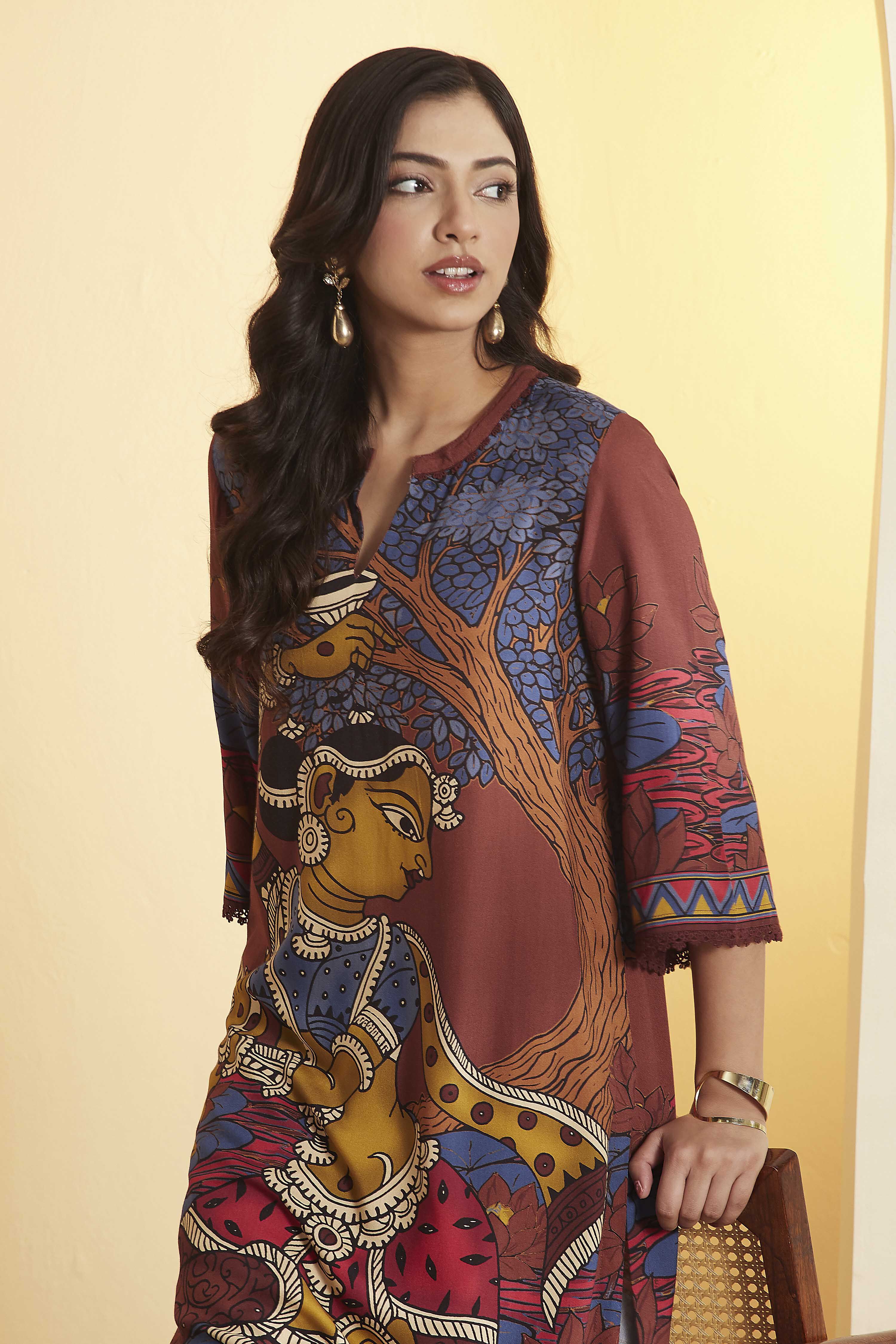 Brown Viscose Rayon A-Line Kurta image number 1