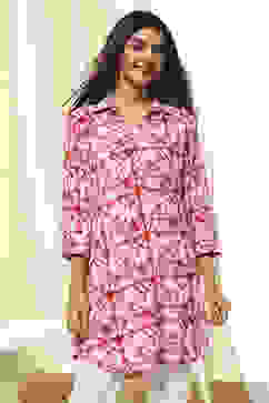 Pink Printed Straight Short Kurta image number 0