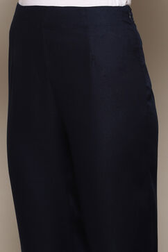 Navy Viscose Slim Solid Pants image number 1