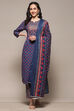Blue Cotton Unstitched Suit Set image number 8