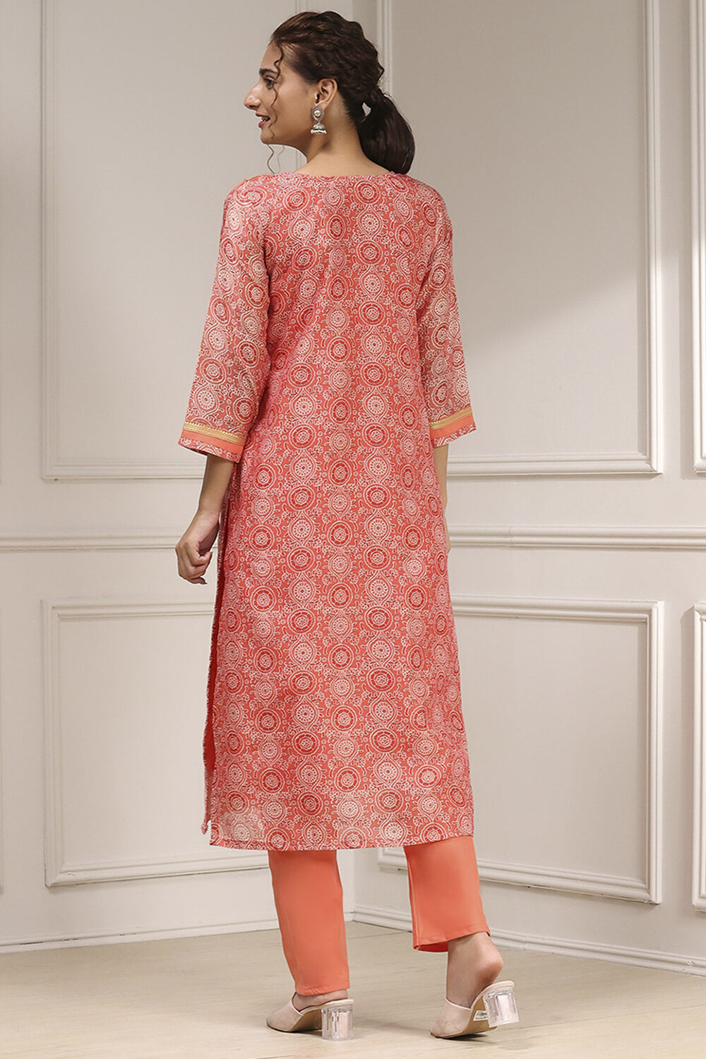Orange Cotton Digital Print Unstitched Suit Set image number 5