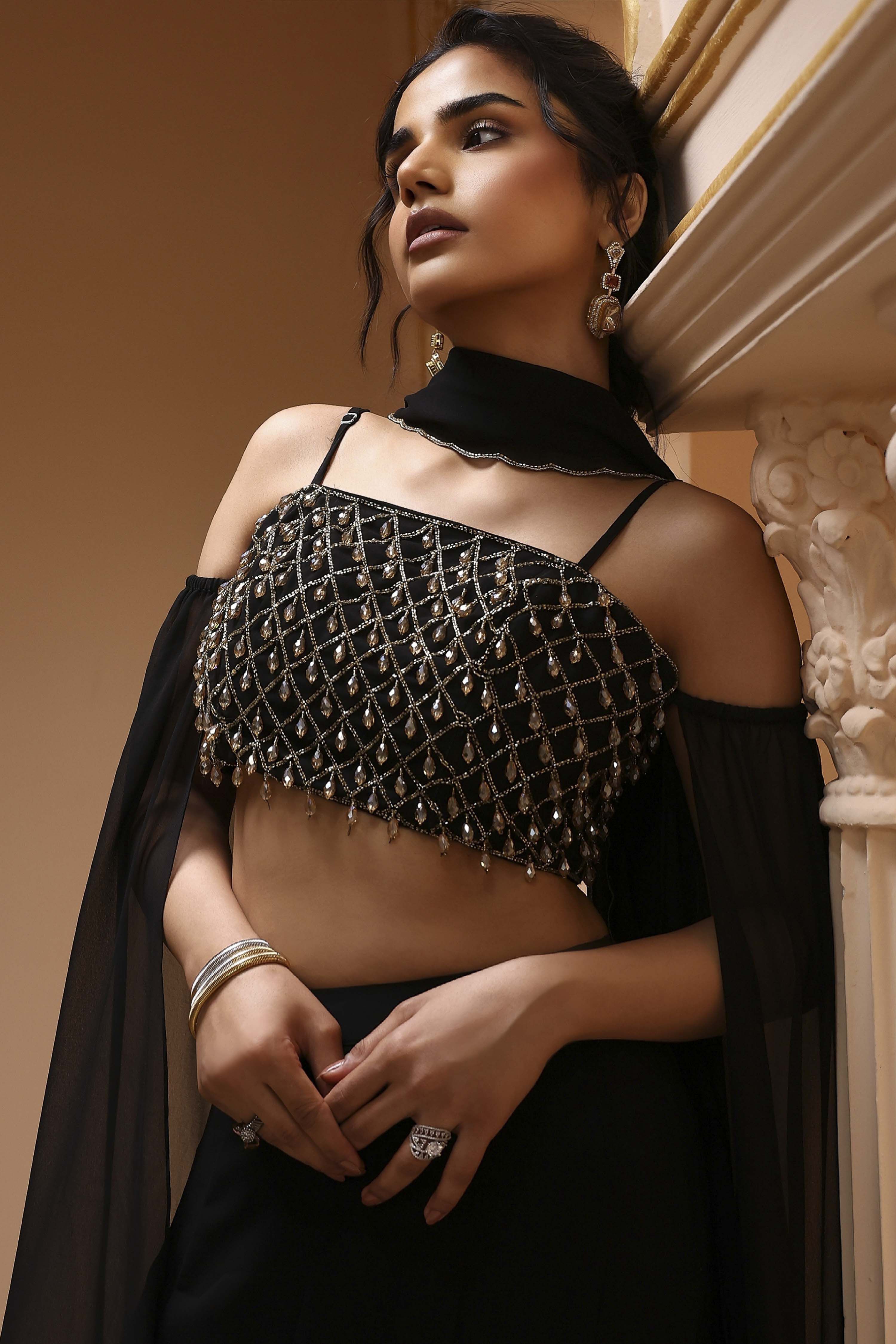 Black Art Silk Regular Lehenga Set image number 1