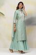 Sea Blue Poly Metallic Straight Kurta Palazzo Suit Set image number 6
