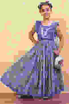 Purple Cotton Straight Printed Kurta Skirt Suit Set image number 0