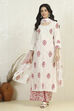 White Pink Cotton Hand Block Print Unstitched Suit Set image number 7
