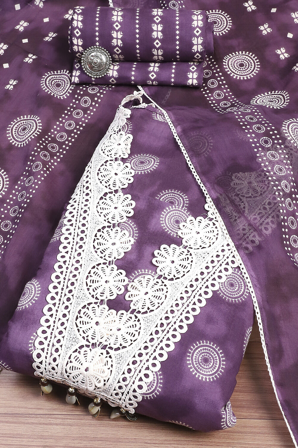 Purple Cotton Unstitched Suit Set image number 0