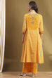 Mustard Yellow Cotton Printed Flared Festive Suit Set image number 4