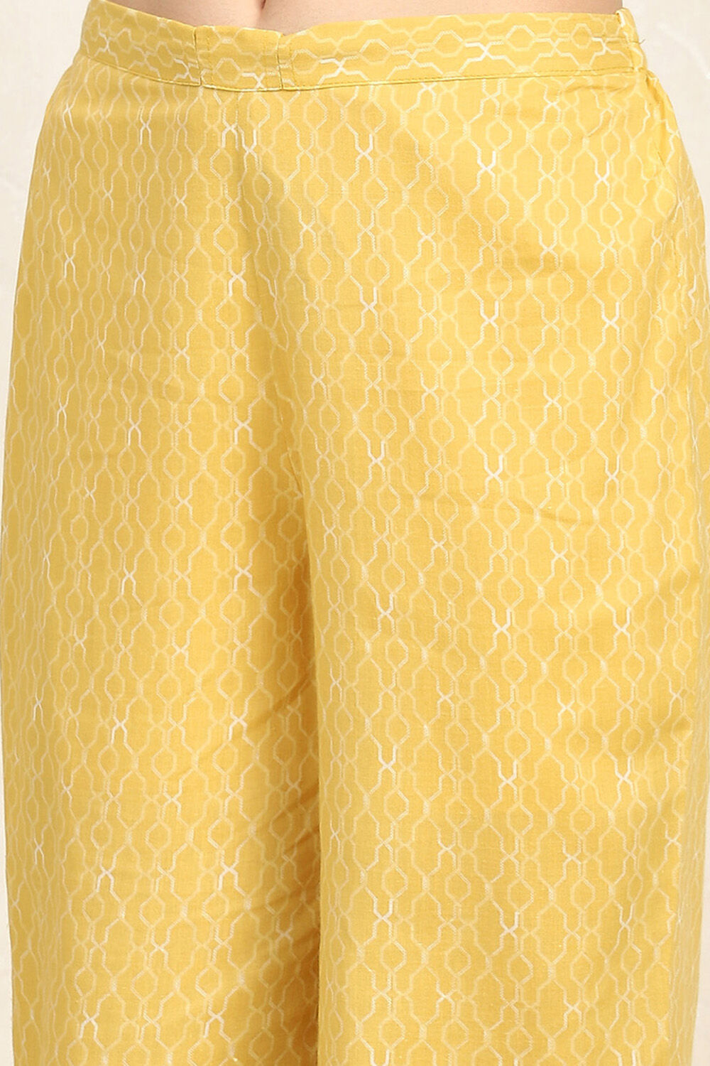 Mustard Yellow Cotton Screen Print Unstitched Suit Set image number 3