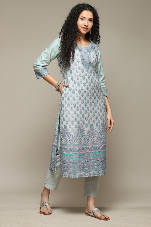 Peach Cotton Blend Straight Yarndyed Kurta Suit Set image number 5
