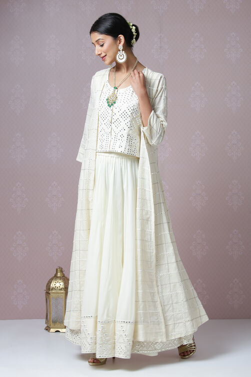 Off White Cotton Fusion Wear 3 Piece Set image number 2