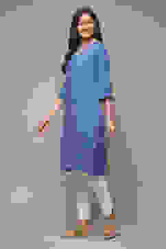 Electric Blue Viscose Straight Printed Kurta image number 3