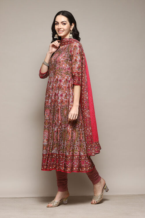Sap Green Cotton Anarkali Kurta Churidar Suit Set image number 5
