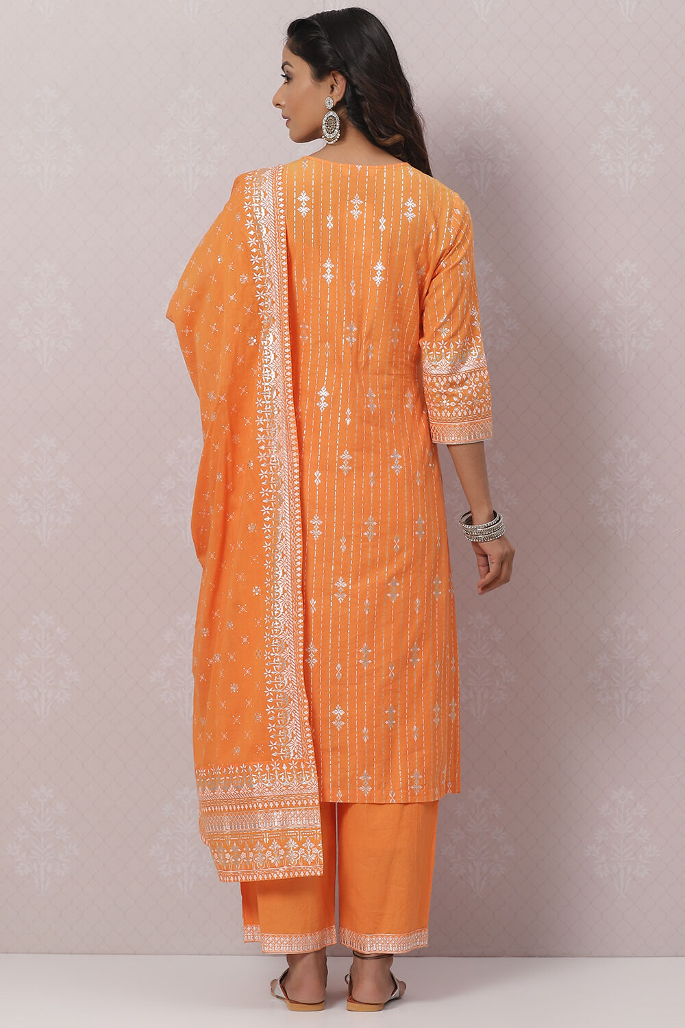 Orange Cotton Straight Kurta Palazzo Suit Set image number 4