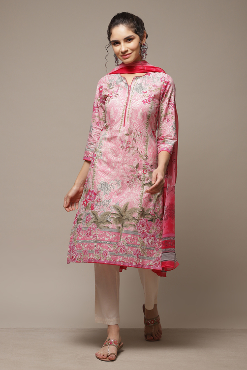 Powder Blue Cotton Straight Kurta Pants Suit Set image number 1