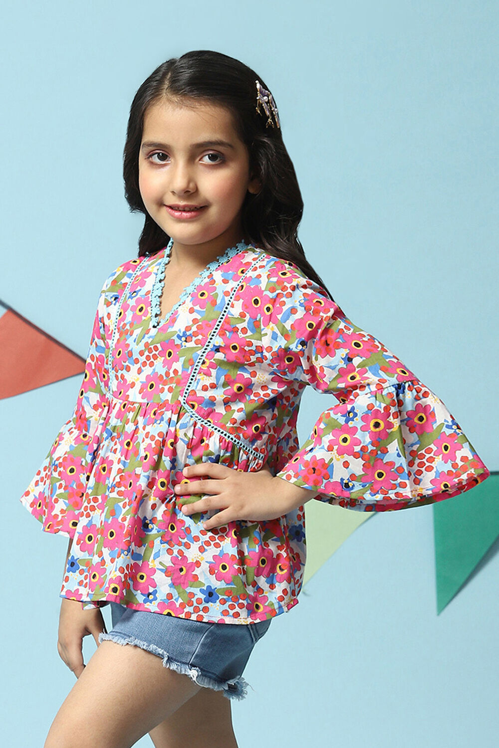 Blue Cotton Short Top image number 2