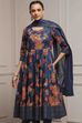 Navy Cotton Anarkali Printed Suit Set image number 7