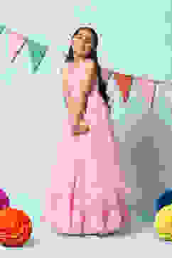 Pink Cotton Blend Gathered Gown image number 2