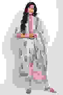 Light Grey Straight Kurta Churidar Suit Set image number 2