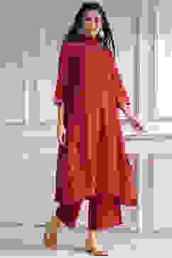 Red Polyseter Blend Straight Printed Fusion Set image number 0