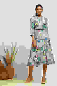 Blue Floral Printed A-Line Dress image number 0