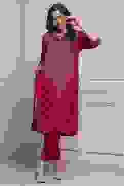 Pink Velvet Straight Winter Kurta Set image number 0