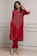 Pink Polyester Straight Printed Kurta Pants Set image number 0