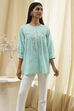 Aqua Cotton Straight Shirt-Style Short Kurta image number 5