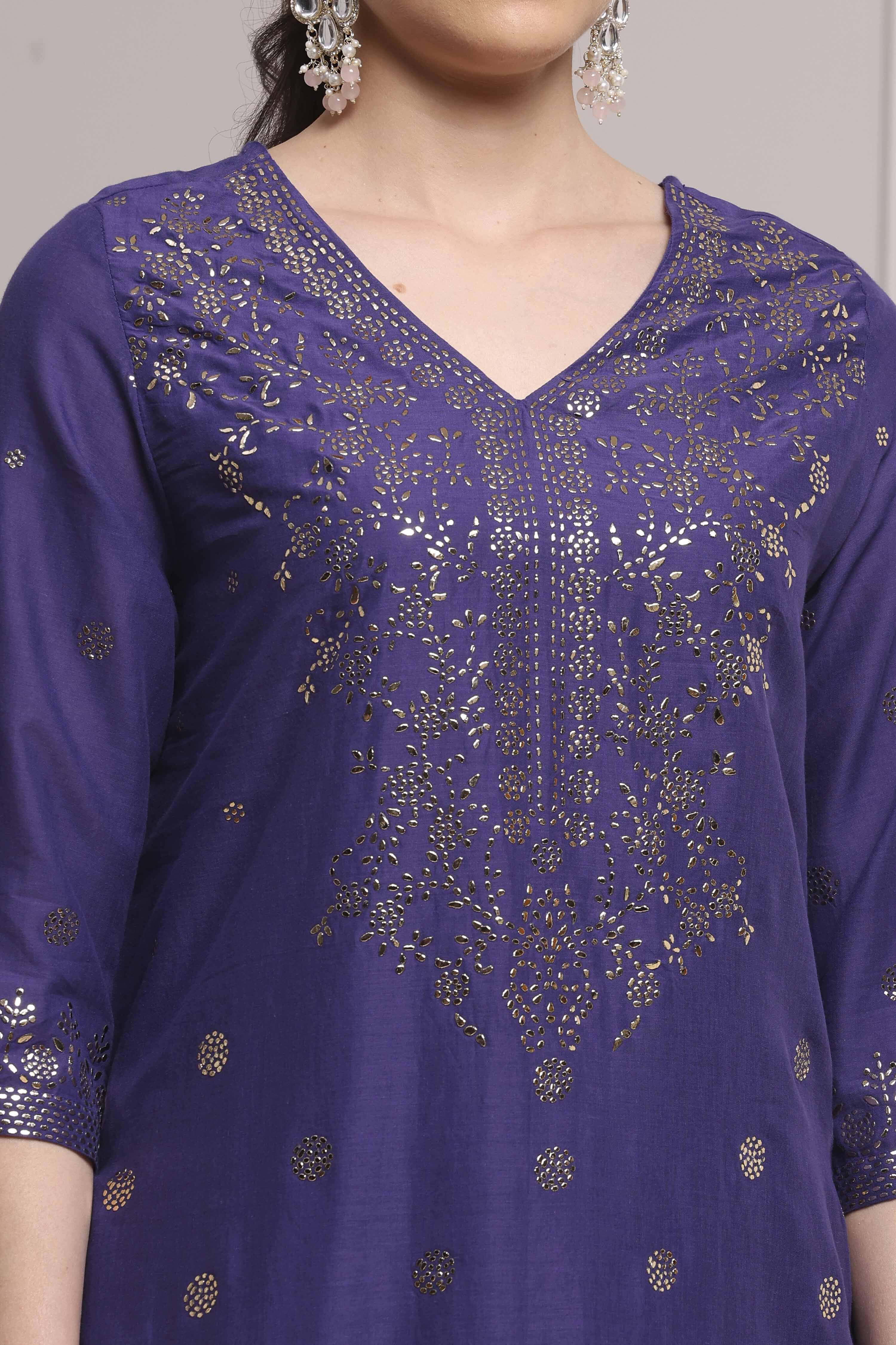 Green Cotton Metallic Pattern Sharara Suit Set image number 1