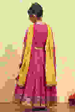 Pink Polyester Yarndyed Fitted Lehenga Set image number 4