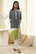 Black and Off-White Straight Printed Kurta Set image number 6