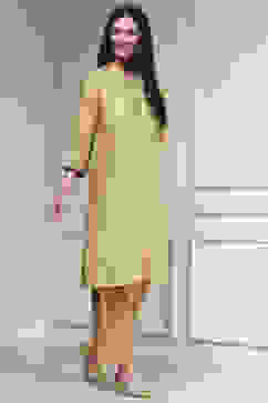 Beige Solid Straight Kurta image number 4