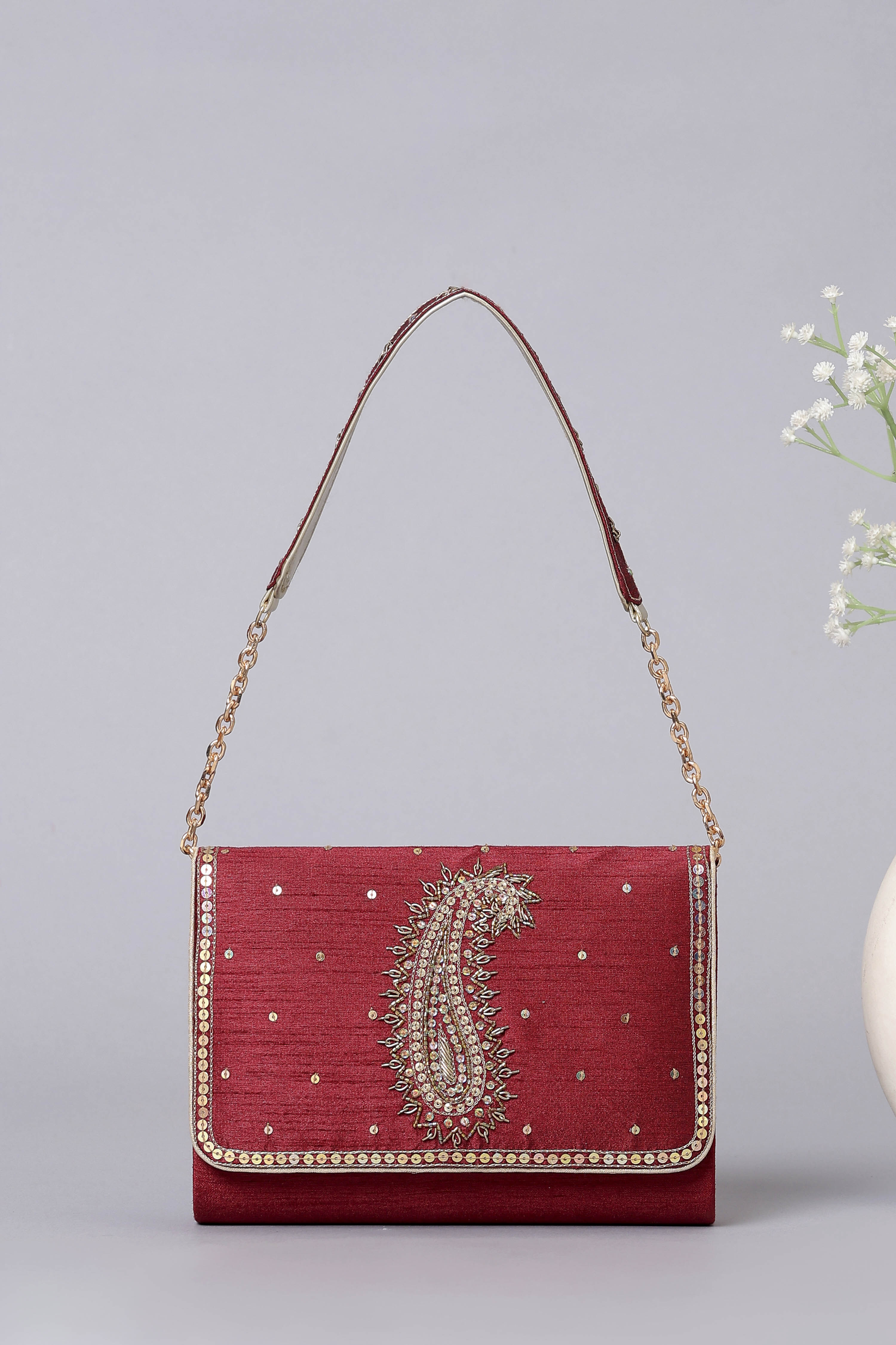 Maroon Zardosi Clutch image number 2