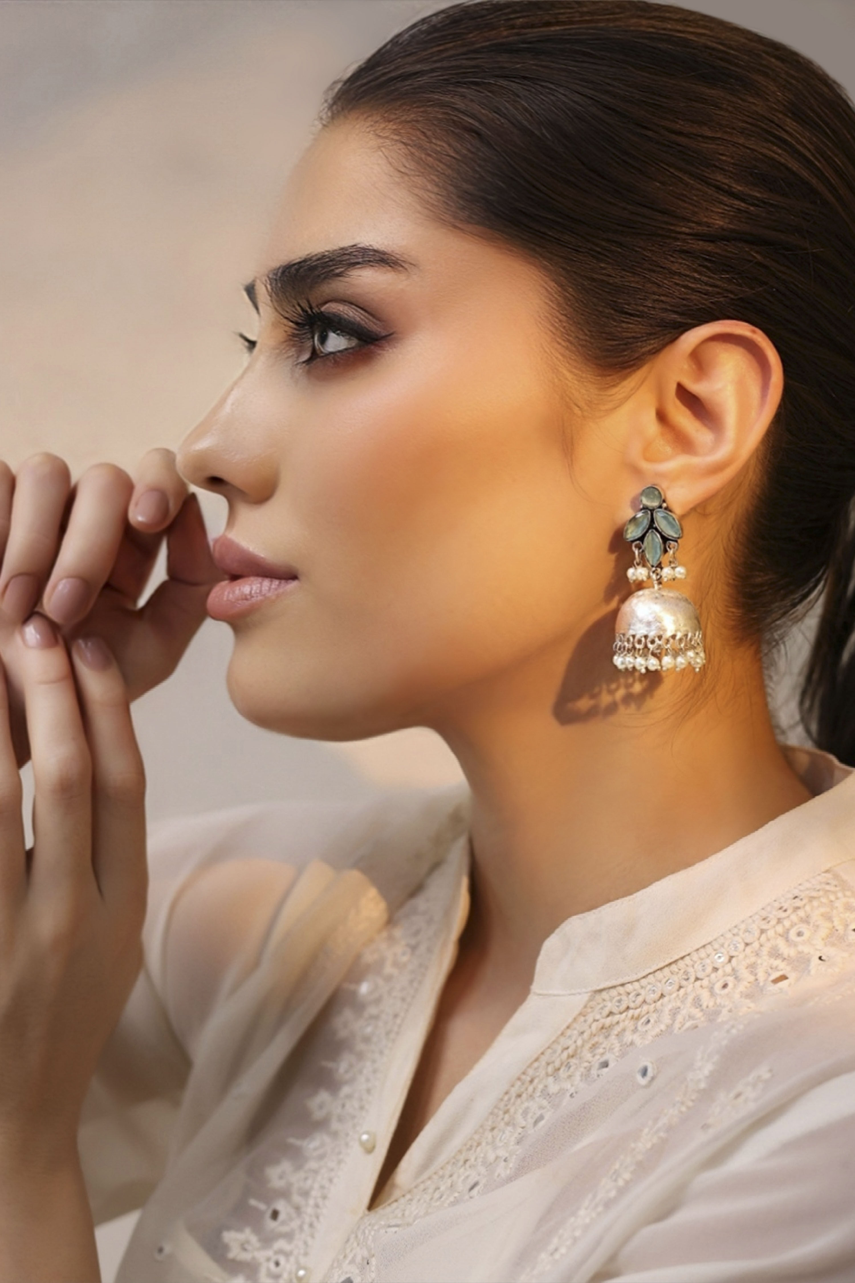 Mint Green Stone Earrings image number 2