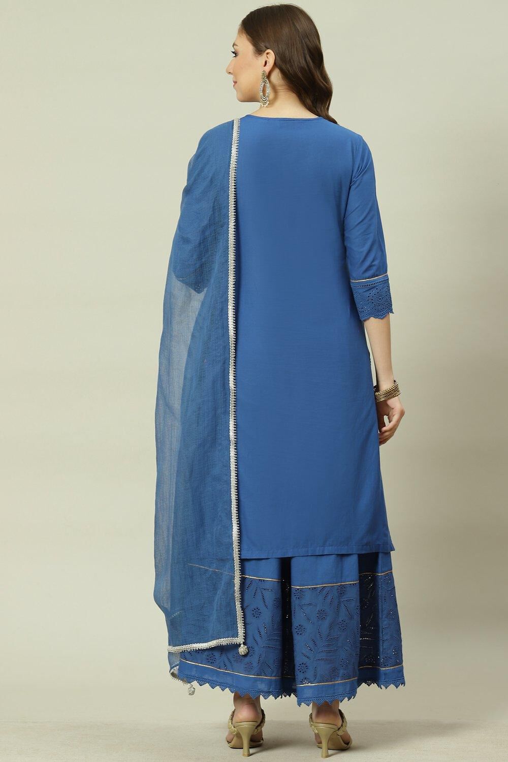 Soft Green Straight Kurta Palazzo Suit Set image number 4