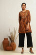 Mustard Yellow Cotton Paisley Printed A-line Kurti image number 0