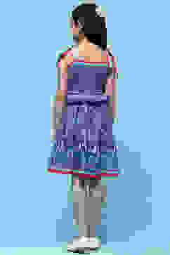 Blue Mosaic Printed Cotton Shoulder Tie Up Dress image number 3