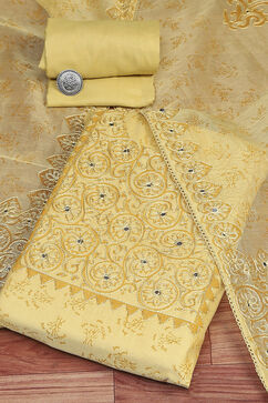 Mustard Net Hand Embroidered Unstitched Suit Set image number 0